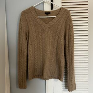 Brooks Brothers V Neck Cashmere Cable Knit Sweater in Oatmeal